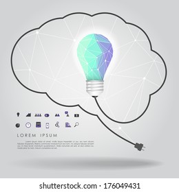 polygon idea light bulb with business icon and brain wire vector