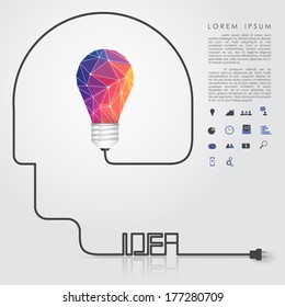 polygon idea light bulb with business icon and idea head wire vector