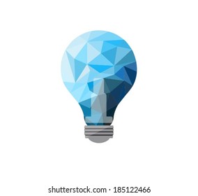 polygon idea light bulb with business icon and creative line vector