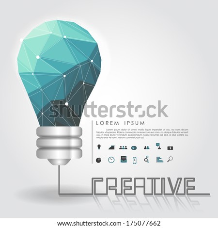 polygon idea light bulb with business icon and creative line vector