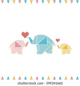 Polygon illustration of elephant family , vector triangle design