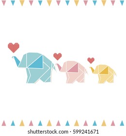 Polygon illustration of elephant family , vector triangle design