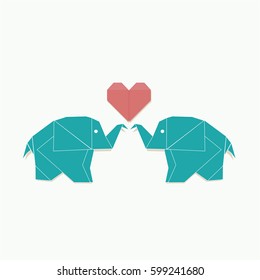 Polygon illustration of elephant family , vector triangle design