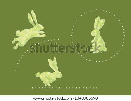 Polygon illustration: jumping rabbit, sitting rabbit, running rabbit. Vector.