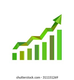polygon increasing graph with arrow up on a white background green