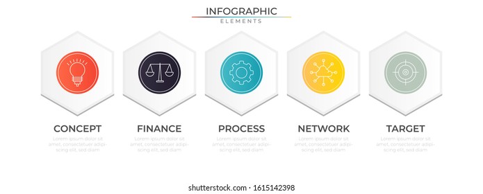 Polygon infographic design template with icons and 5 options or steps. Modern vector for company and corporate business project and presentation.