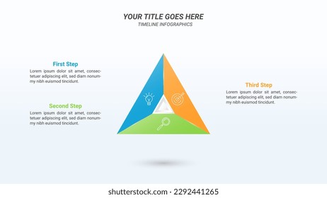 Polygon Infographics with Three Steps and Business Icons on a 16:9 Ratio Layout for Business Advantages and Disadvantages, Business Goals, Business Reports, and Website Design.