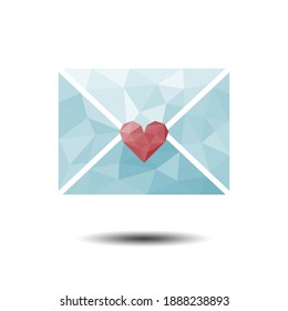 Polygon Letter with Heart Icon on white background