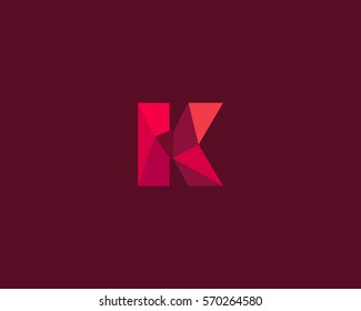 Polygon letter K logo design. Colorful art vector icon logotype. Bright alphabet type font.