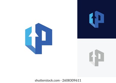 polygon letter lp arrow logo icon vector design template concept