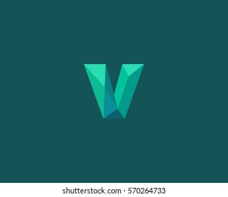 Polygon letter V logo design. Colorful art vector icon logotype. Bright alphabet type font.