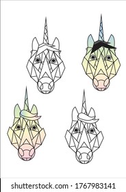 The Polygon line art of Unicorn design for art work and paint book for kids