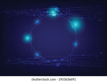 Polygon lines and four bright circles on  blue background. 