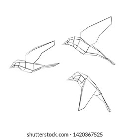 Polygon lines paper set of birds