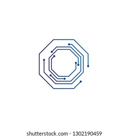 polygon logo icon. Link icon with dot. Circuit element