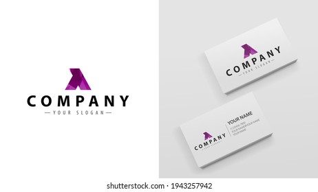 Polygon logo of letter Y. Mockup of business cards with a logo