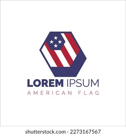 polygon logo on the USA flag. with symbols and icons of the identity of a community or company.
