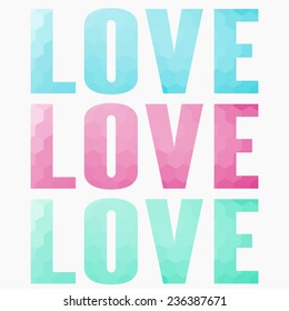 Polygon Love three colored words valentine day 