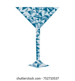 Polygon martini cocktail. Triangle cosmopolitan glass. Low poly icon. Polygonal martini cocktail, isolated on white. 
