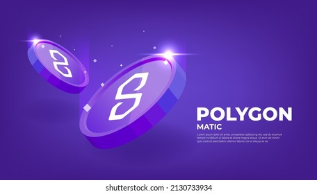 Fondo del banner del concepto de criptomoneda de polígono (MATIC).