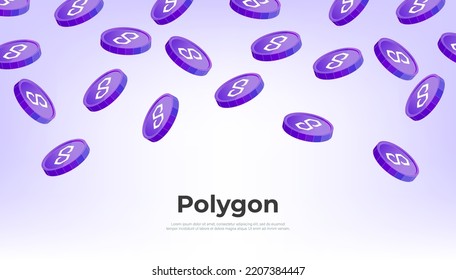 Polygon (MATIC) coin falling from the sky. MATIC cryptocurrency concept banner background.