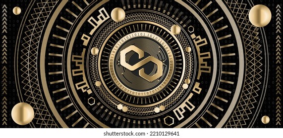 Polígono MATIC cripto moneda lujosa ilustración de fondo de vector ornamental dorado