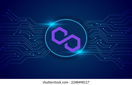 Polygon (Matic)  crypto currency with circuit line vector background . Polygon  crypto currency vector illustration on blue  background