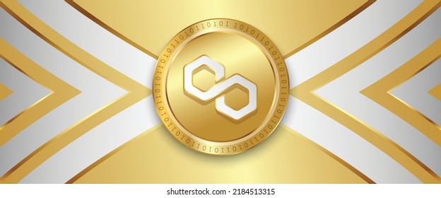 Polygon (MATIC) Krypto Währung Metallic-Münze futuristische Technologie Vektorgrafik Banner und Hintergrund. Blockchain-basiertes Konzept für virtuelles Geld.