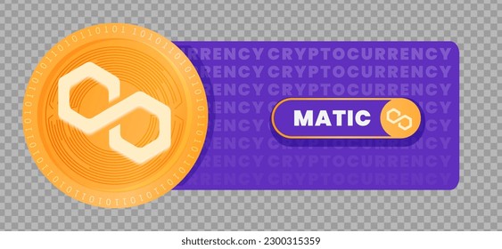 Polygon (MATIC) crypto currency virtual money token vector illustration. Can be used as virtual money icon, logo, emblem, sticker and badge designs.
