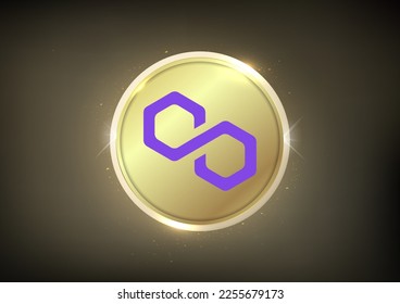 Polygon (MATIC) Crypto logo banner . Polygon (MATIC) cryptocurrency golden coin symbol  isolated on gold coin 
