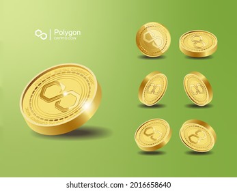 Monedas de Criptomoneda MÁTICA De Poligón. Ilustración de perspectiva sobre las monedas criptográficas.