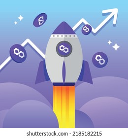 Polygon (MATIC) Spaceship Rocket to the Moon, Cryptocurrency Trading, Investment, Flat Vector Illustration