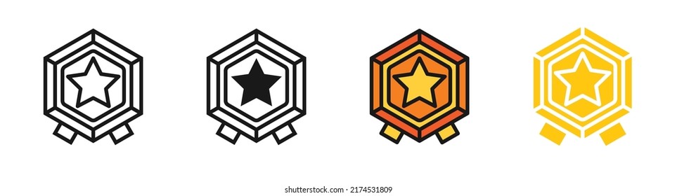 Conjunto de colección vectorial de diseño de icono de estrella de medallas de polígono. Ilustración del símbolo del premio al ganador de la victoria.