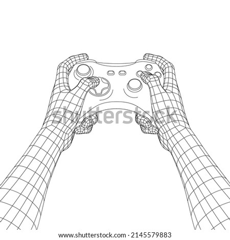 Polygon Mesh or Wireframe Hands Holding Gamepad