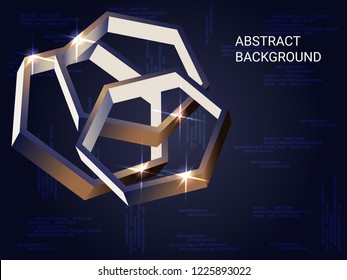 Polygon metal sparkle on background. 3D vector illustration . Modern geometric background. Abstract composition. Bronze three-dimensional polygon metal in space.