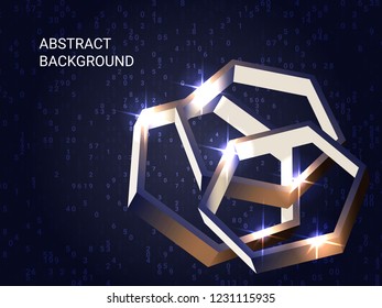 Polygon metal sparkle on background. 3D vector illustration . Modern geometric background. Abstract composition. Bronze three-dimensional polygon metal in space.