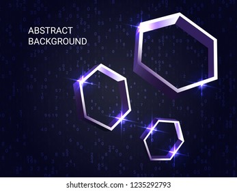 Polygon metal sparkle on background. 3D vector illustration . Modern geometric background. Abstract composition. Bronze three-dimensional polygon metal in space.