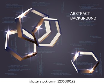 Polygon metal sparkle on background. 3D vector illustration . Modern geometric background. Abstract composition. Bronze three-dimensional polygon metal in space.