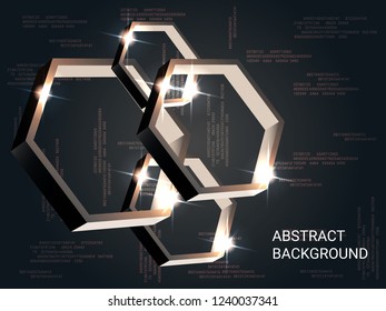 Polygon metal sparkle on background. 3D vector illustration . Modern geometric background. Abstract composition. Bronze three-dimensional polygon metal in space.