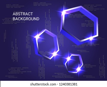 Polygon metal sparkle on background. Futuristic geometric background. Abstract composition. 3D vector illustration . Blue three-dimensional polygon metal in space.