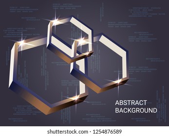 Polygon metal sparkle on background. 3D vector illustration . Futuristic geometric background. Abstract composition. Bronze three-dimensional polygon metal in space.
