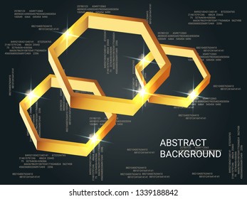 Polygon metal sparkle on background. Modern geometric background. Abstract composition. 3D vector illustration . Gold three-dimensional polygon metal in space.