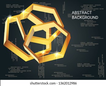 Polygon metal sparkle on background. Modern geometric background. Abstract composition. 3D vector illustration . Gold three-dimensional polygon metal in space.