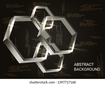 Polygon metal sparkle on background. Modern geometric background. Abstract composition. 3D vector illustration . Silver three-dimensional polygon metal in space.