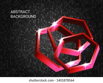 Polygon metal sparkle on background. 3D vector illustration . Minimal geometric background. Abstract composition. Red three-dimensional polygon metal in space.