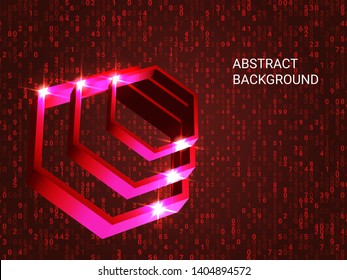 Polygon metal sparkle on background. Minimal geometric background. Abstract composition. 3D vector illustration . Red three-dimensional polygon metal in space.