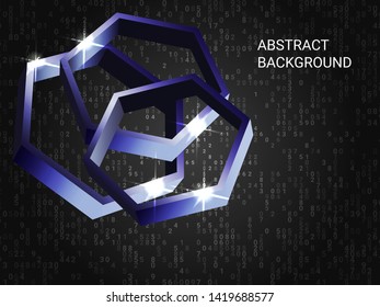 Polygon metal sparkle on background. Minimal geometric background. Abstract composition. 3D vector illustration . Violet three-dimensional polygon metal in space.