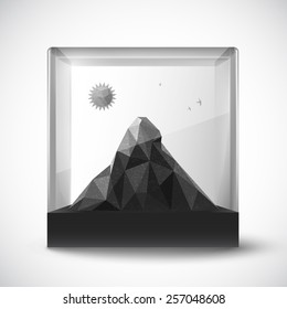 polygon mountain in a glass holder - vector