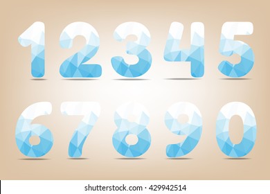 polygon numbers 0 - 9 with blue gradient design on brown vintage background