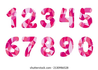 números de polígono 0 - 9 con diseño de color dulce rosa sobre fondo blanco